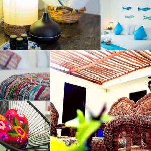 un collage di fotografie di diversi tipi di mobili di Tres Mentiras Boutique Hotel a Isla Mujeres