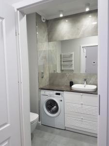 グダニスクにあるApartament Gdańskのバスルーム(洗濯機、シンク付)