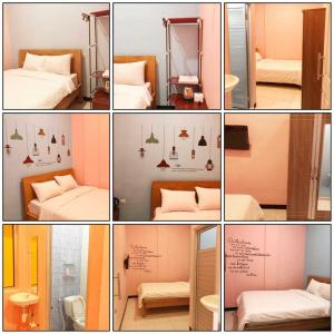 eine Collage mit verschiedenen Bildern eines Zimmers mit Betten in der Unterkunft RoomZ Budget Residence in Semarang