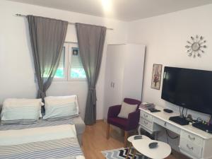 un piccolo soggiorno con scrivania e TV di Apartman Lili a Cetinje (Cettigne)