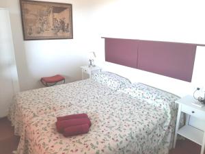 sypialnia z łóżkiem z czerwoną poduszką w obiekcie Casa Rural La Aulaga w mieście El Castillo de las Guardas