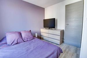 ein Schlafzimmer mit einem Bett und einem TV auf einer Kommode in der Unterkunft Appartement T3 classé***centre ville in Périgueux