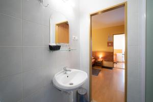 a bathroom with a sink and a mirror at Penzión & Bar NATALI in Spišský Štvrtok +97 photos