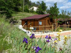 韦尔东河畔拉帕吕Les cabanes de Bourras的小屋前方有鲜花