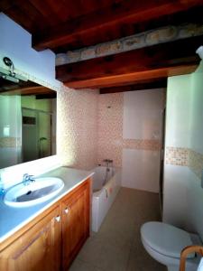 ein Badezimmer mit einem Waschbecken, einer Badewanne und einem WC in der Unterkunft The farm in Cabezón de la Sal