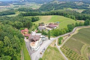 een luchtfoto van een huis in een veld bij Weingut Pugl in Leibnitz