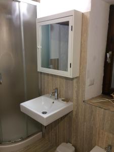 a bathroom with a sink and a mirror at Bio Agriturismo Poggio Aione in Saturnia