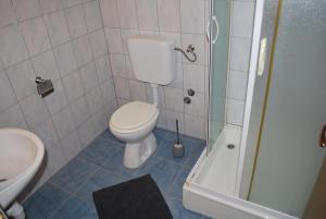 a small bathroom with a toilet and a shower at Apartmani Ivan in Kaprije +15 photos