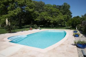 una gran piscina en un patio con árboles en Rive Gauche - Chambres d'hôtes en bord d'Authion en Mazé