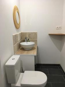 a bathroom with a white toilet and a sink at Rez-de-villa proche de la mer - Villa Temana in Saint-Cyr-sur-Mer