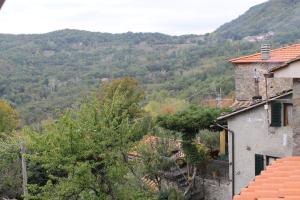 a view of a mountain with houses and trees at Gombereto 10 in Bagni di Lucca