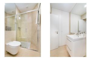 リスボンにあるWHome | Graça Premium Apartment #23のバスルーム(トイレ、洗面台、シャワー付)