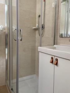 een badkamer met een wastafel en een douche bij Namastè monolocale in Ancona