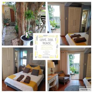 uma colagem de quatro fotografias de um quarto de hotel em Love Joy Peace Cottage em Pretoria