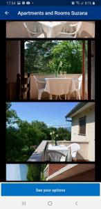 un collage de dos fotos de una habitación con una mesa en Apartments and Rooms Suzana, en Kršan
