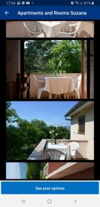 a collage of two pictures of a room with a table at Apartments and Rooms Suzana in Kršan