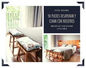 a collage of two pictures of a bedroom and a bed at Hotel Iriguibel Huarte Pamplona in Huarte