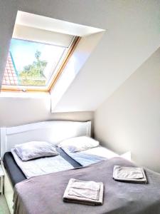 Duas camas num quarto com uma janela em Preila 2 em Preila