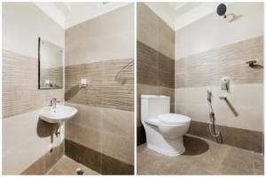 two pictures of a bathroom with a toilet and a sink at Feel like home -Guest House near Tenneti park in Visakhapatnam