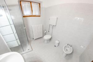 a white bathroom with a toilet and a shower at Rustico alla Quercetta in Verona