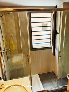 a shower with a glass door in a bathroom at Armengual Centro in Málaga