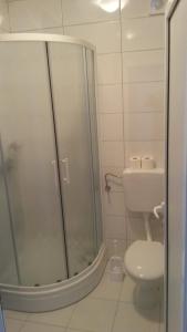 a bathroom with a shower and a toilet at Hotel ''Marinko Kozina'' - Medjugorje in Međugorje