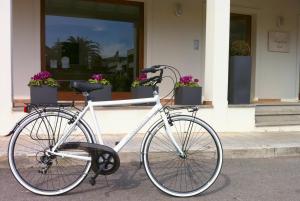 
a bicycle is parked in front of a window at Hotel Angedras in Alghero
