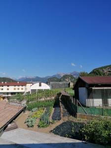 un orto in una fattoria con montagne sullo sfondo di Al Fogolar a Villa Santina