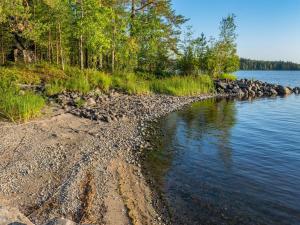 un littoral rocheux avec des arbres et une masse d'eau dans l'établissement Holiday Home Köllölä 1 by Interhome, à Nunnanlahti