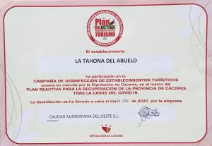 Certifikát, ocenenie alebo iný dokument vystavený v ubytovaní Casa rural La Tahona del abuelo TR CC 00344