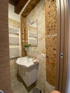 uma casa de banho com um lavatório e um espelho em B&b Le Larie em Collepardo