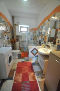 a bathroom with a sink and a washing machine at Soludus-Spišský ľudový dom in Smižany