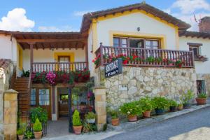 a building with potted plants on the side of it at Hospedaje Maria Jesus in Santillana del Mar