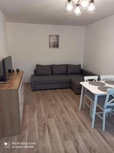 sala de estar con sofá y mesa en Apartament pod Szóstką, en Duszniki-Zdrój