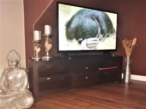 a flat screen tv sitting on top of a dresser at Ferienwohnung Jamie in Ostseebad Karlshagen