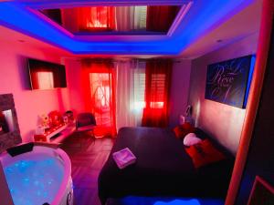 サルグミーヌにあるLe Rêve d'une Nuit suite Amourのベッド1台とバスタブが備わる客室です。