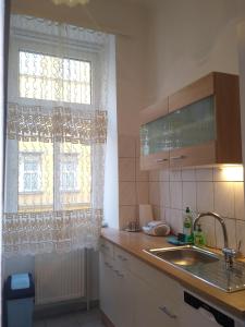 a kitchen with a sink and a window at Spacious Central Apartment in Vienna