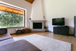 a living room with a tv and a fireplace at Casa de Fundões - Gerês in Geres