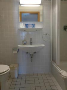 a bathroom with a sink and a toilet at Schöne Brise in Papenburg