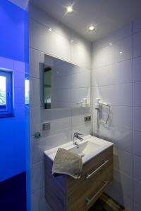 a bathroom with a sink and a mirror at Hotel Bergrust in Bemelen