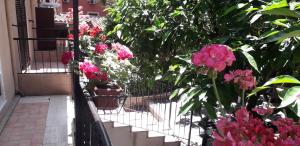 un jardín con flores rosas en un balcón en Gioia Guest House, en Roma