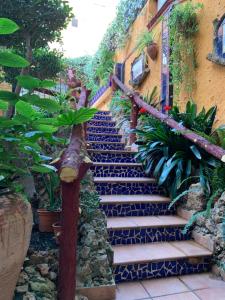 a set of stairs in a garden with plants at El Camí Hotel in Cambrils