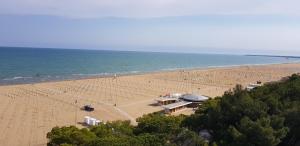 una playa con mucha gente en ella en International Seaview Apartments en Lignano Sabbiadoro