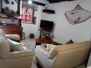 a living room with two couches and a television at Adega dos Virgilios in Madalena