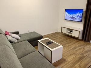 a living room with a couch and a flat screen tv at Apartmánový dom Poludnica I., Chopok Juh, Jasná in Tale