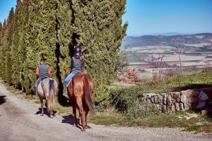 dwoje ludzi jeżdżących konno po polnej drodze w obiekcie Az.Agr. Il Cavalleggero w mieście Campiglia dʼOrcia