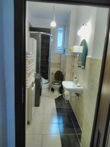 a bathroom with a toilet and a sink at Apartament Meluzyna in Puck