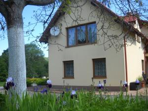 dom z oknami i kwiatami przed nim w obiekcie Willa Sielanka w Kudowie Zdroju