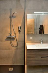 a bathroom with a shower and a sink at Apartment Blaser in Mühlbachl