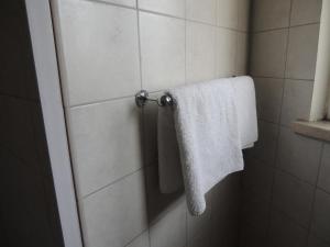 a bathroom with a towel hanging on a shower stall at Delphi Hotel in Nicosia